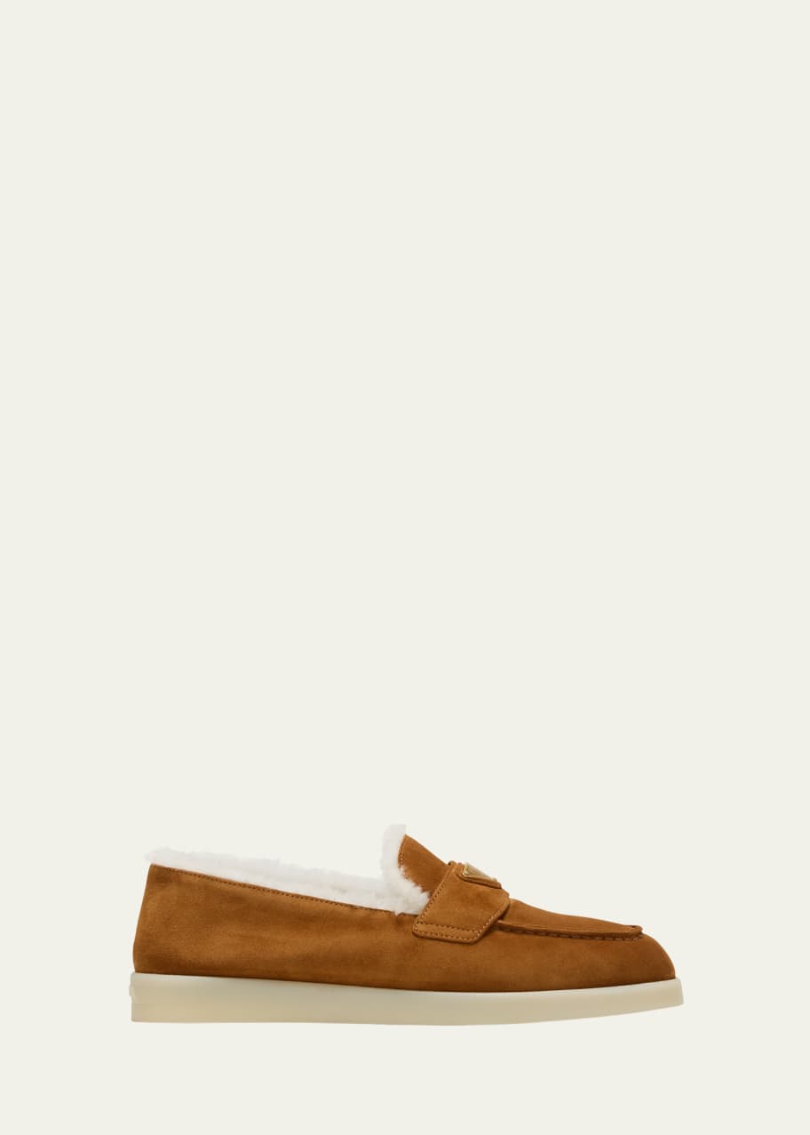 Prada St Tropez Suede Shearling Loafers - Bergdorf Goodman