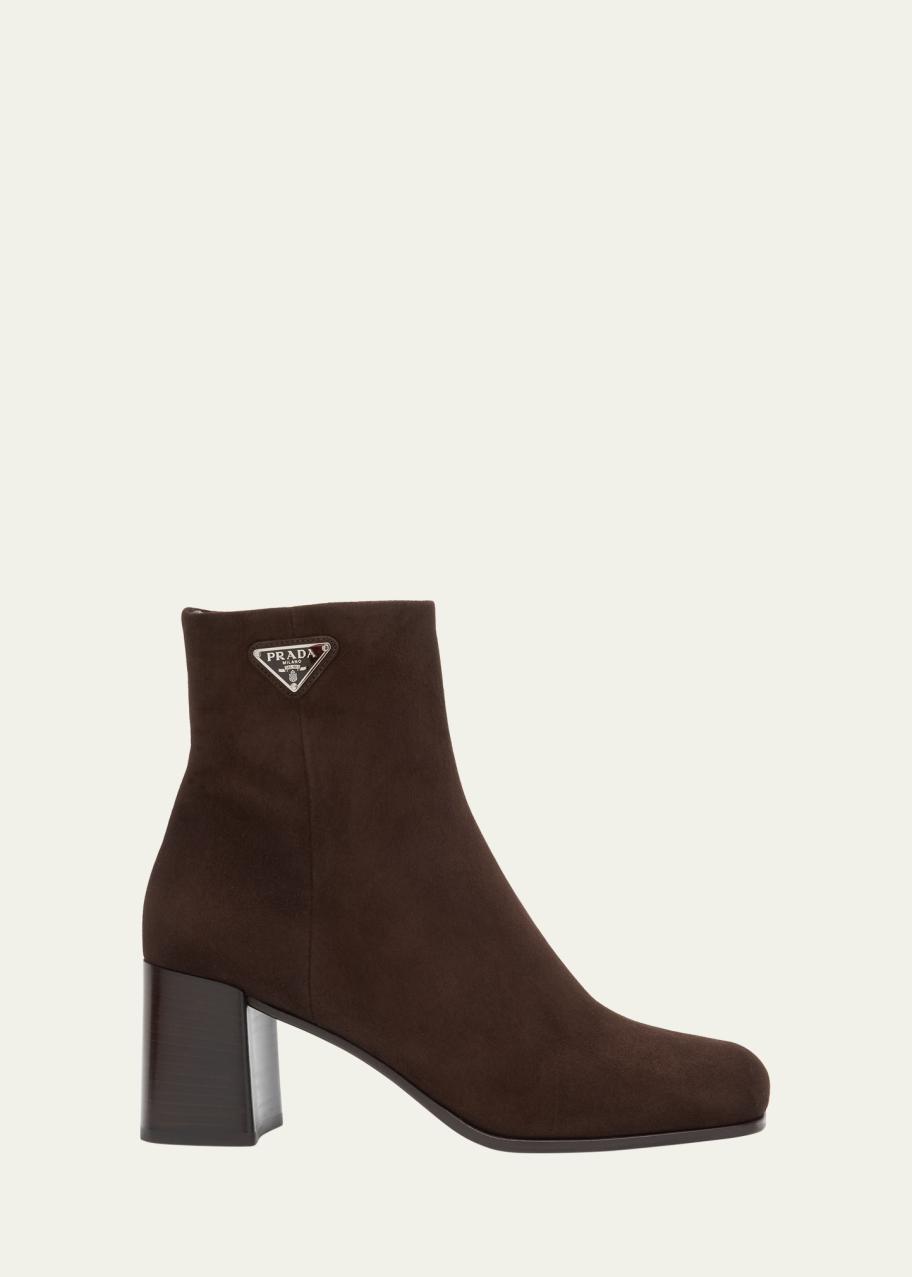 Prada Suede Zip Ankle Booties - Bergdorf Goodman display picture 3