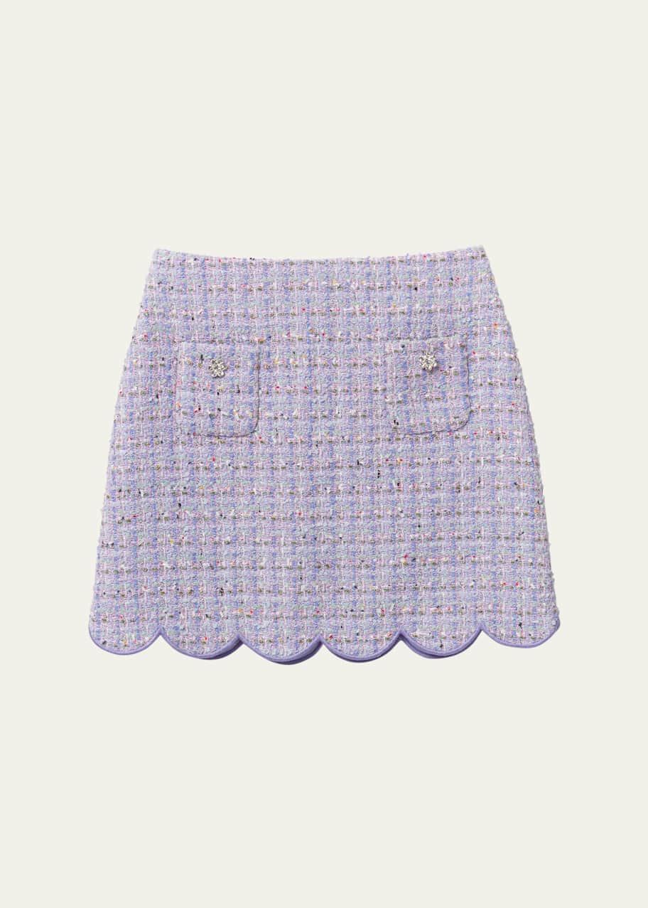 Image 1 of 1: Girl's Boucle Scallop-Trim Mini Skirt, Size 3T-12