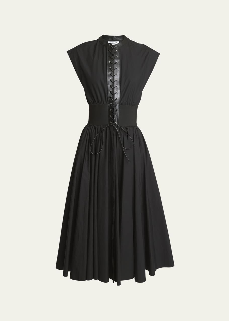 ALAIA Lace-Up Belted Midi Dress - Bergdorf Goodman