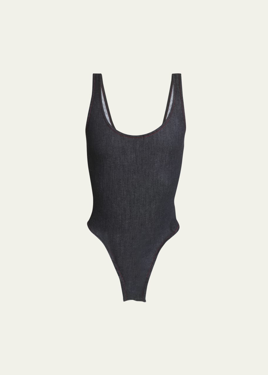 Image 1 of 1: Backless Denim Bodysuit