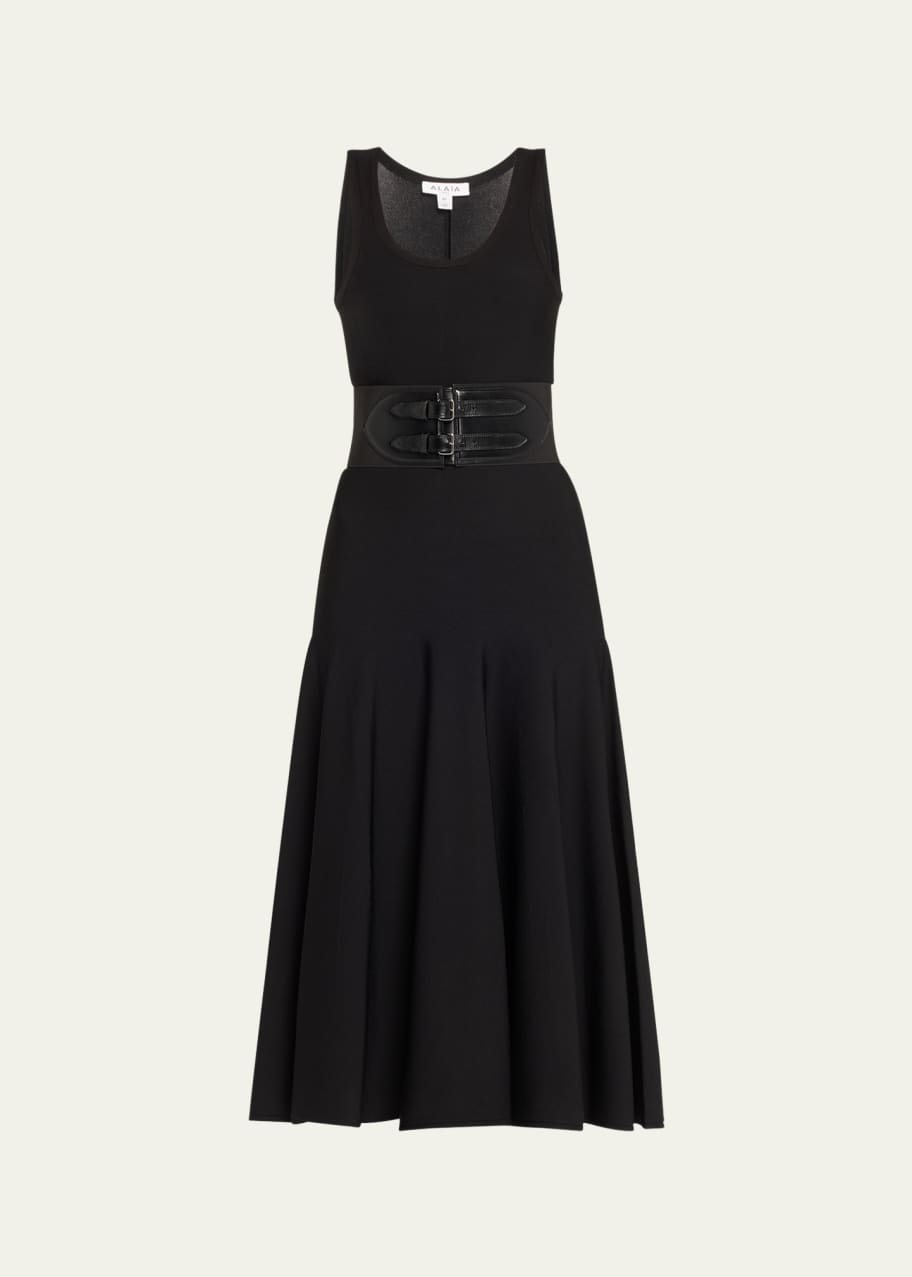 Image 1 of 1: Long Belted Knit Dress