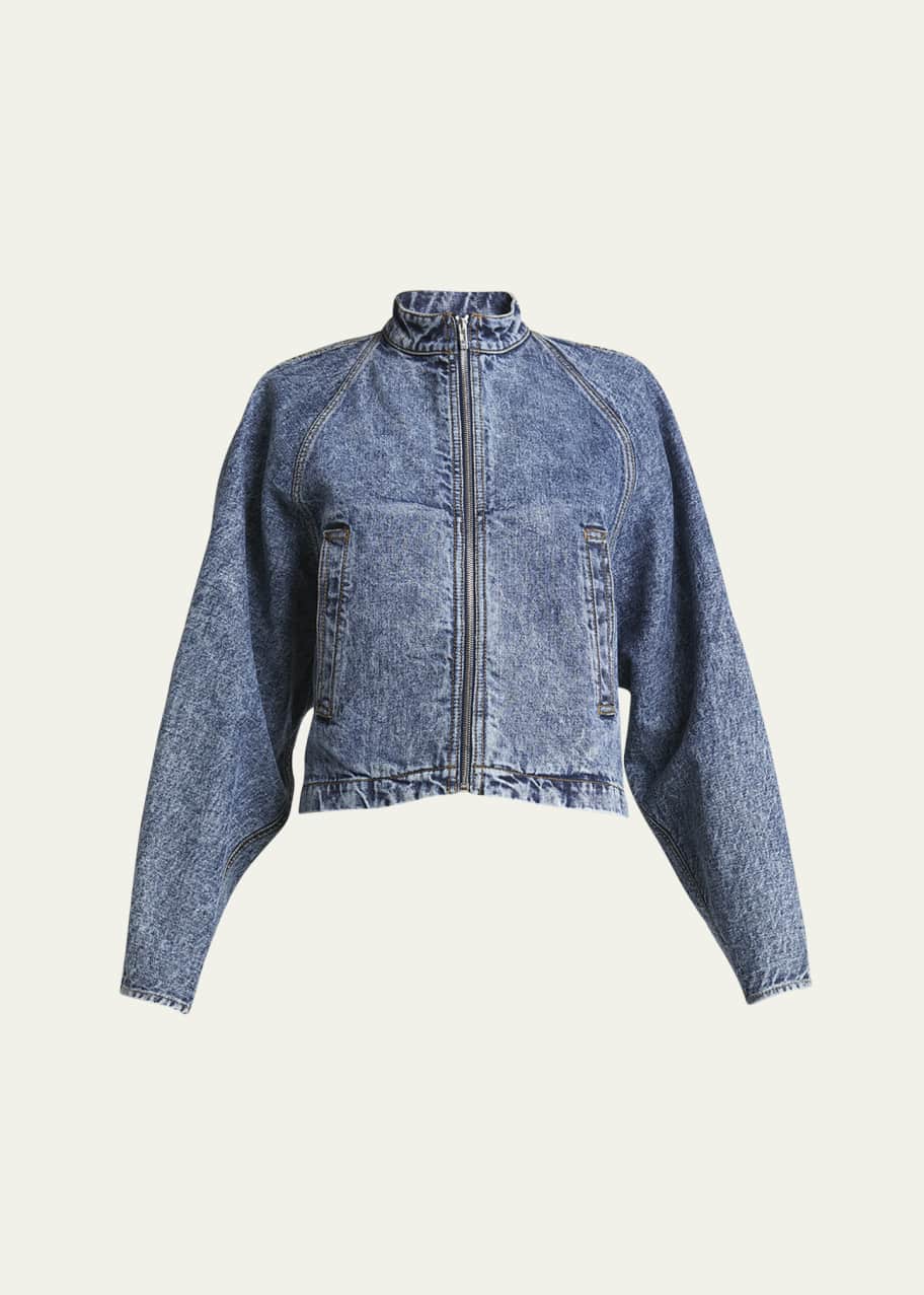 ALAIA Denim Zip-Up Jacket with Rounded Sleeves - Bergdorf