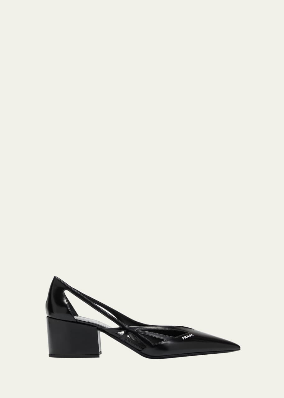 パンプス PRADA Cut out pumps Prada Leather Cutout Block-Heel Pumps - Bergdorf Goodman