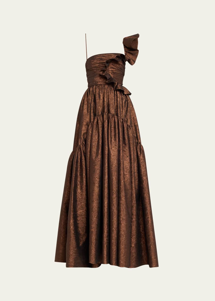 Image 1 of 1: Valeria Ruffled One-Shoulder Taffeta Gown