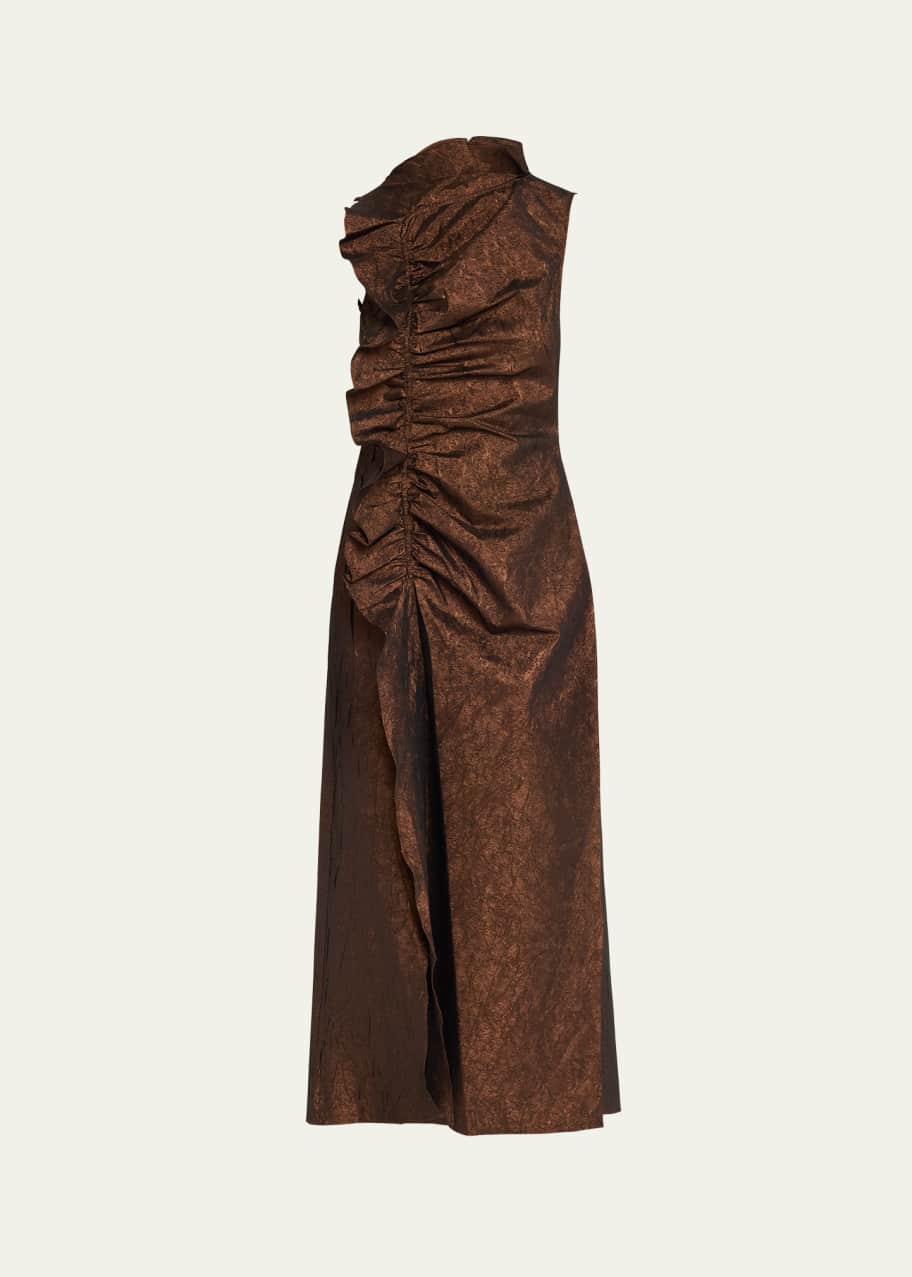 Image 1 of 1: Demetra Metallic Ruffle Sleeveless Midi Dress