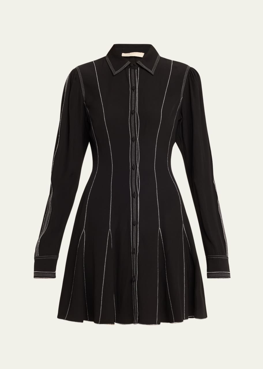 Image 1 of 1: Roanne Topstitched Button-Front Mini Dress