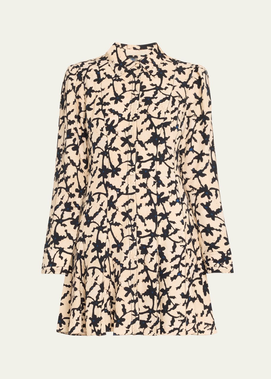 Image 1 of 1: Roanne Topstitched Button-Front Mini Dress