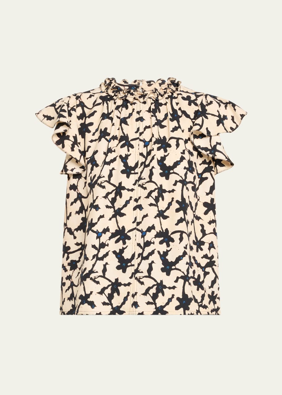 Image 1 of 1: Julia Topstitched Ruffle-Sleeve Top