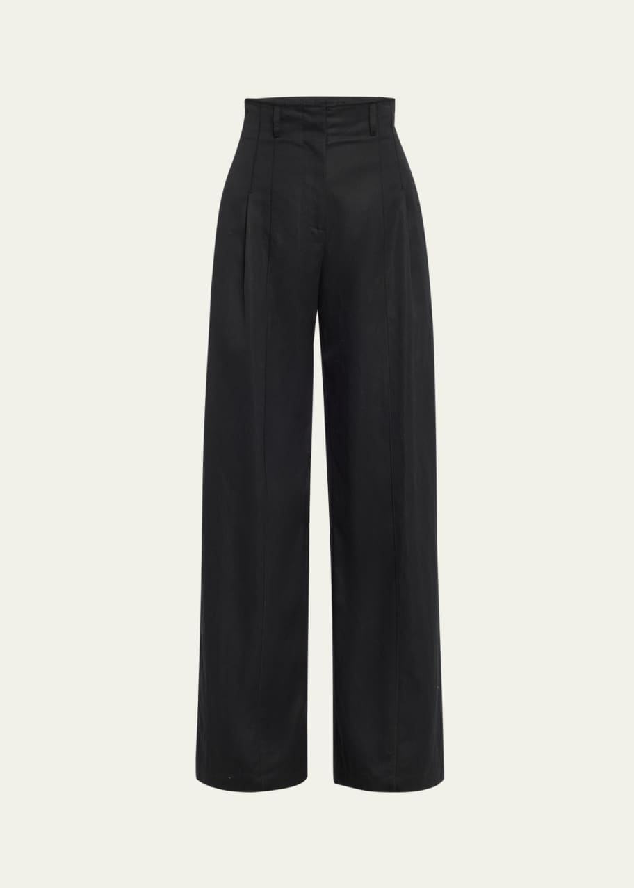 Image 1 of 1: Delvine High-Rise Pleated Wide-Leg Pants