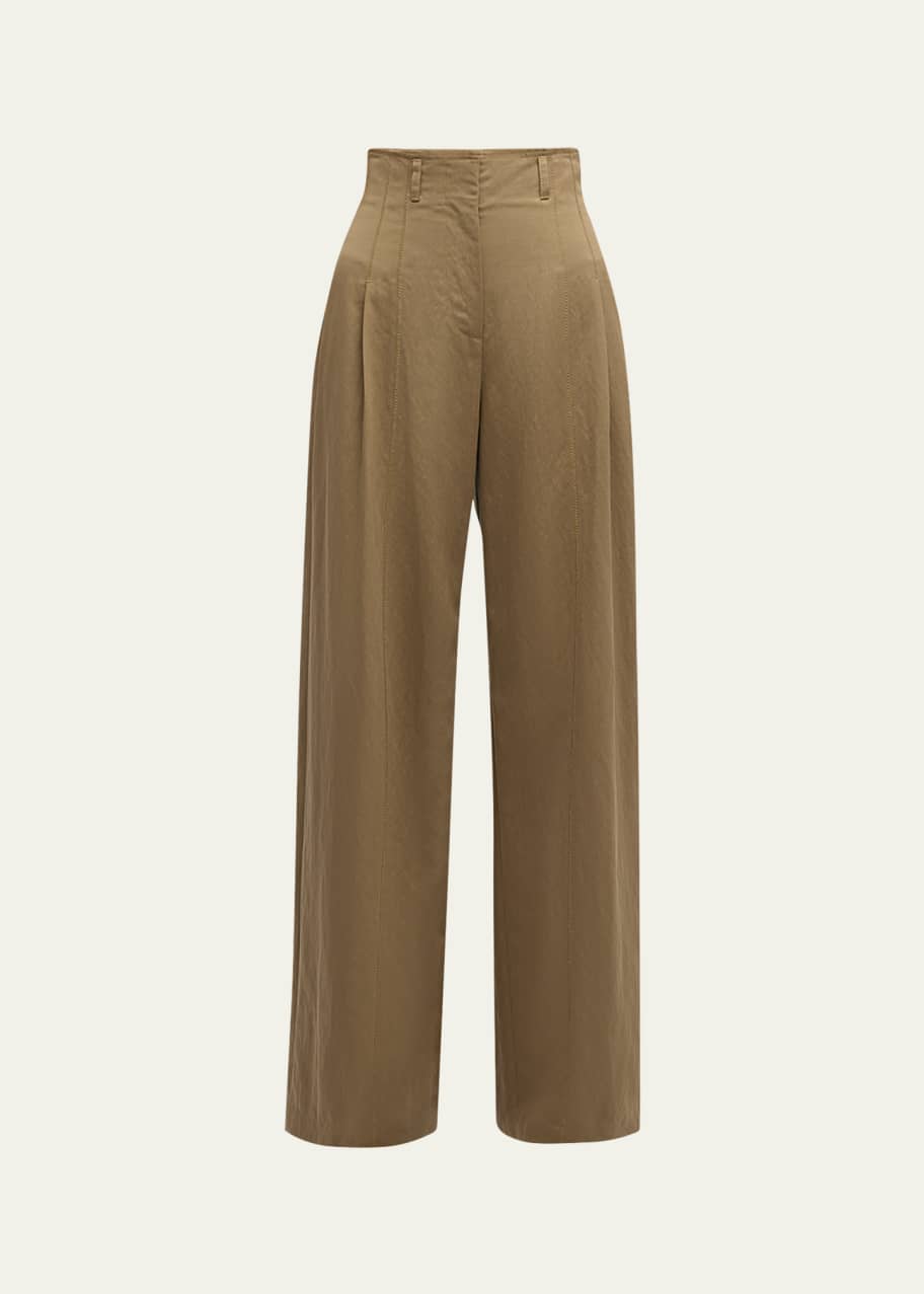 Image 1 of 1: Delvine High-Rise Pleated Wide-Leg Pants