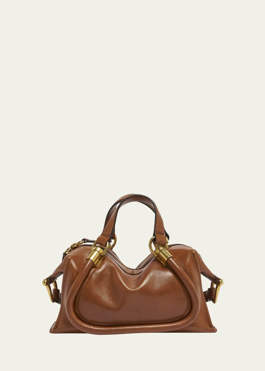 【関税&送料込】Chloe Brown Leather Paraty 24 Handbag Chloé Small Paraty 24 Bag in Shiny Leather in Clay brown