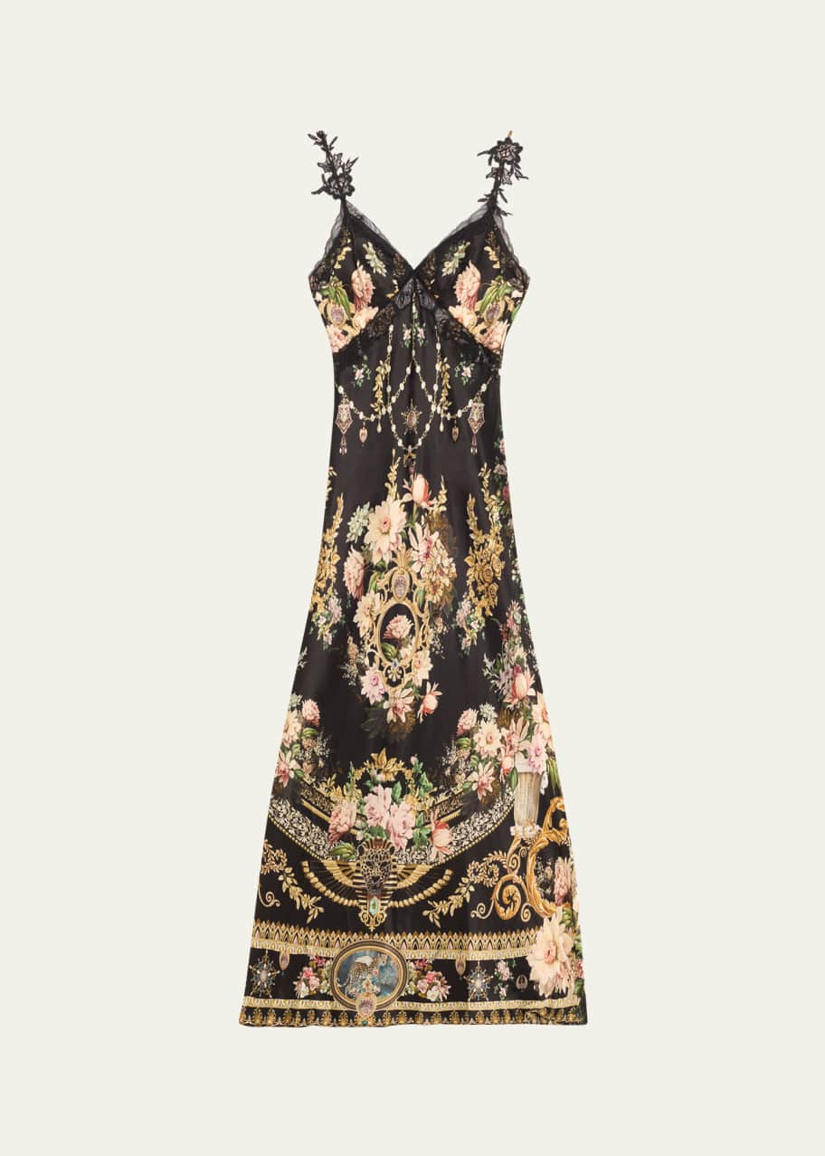 Image 1 of 1: Bias Silk V-Neck Maxi Slip Dress