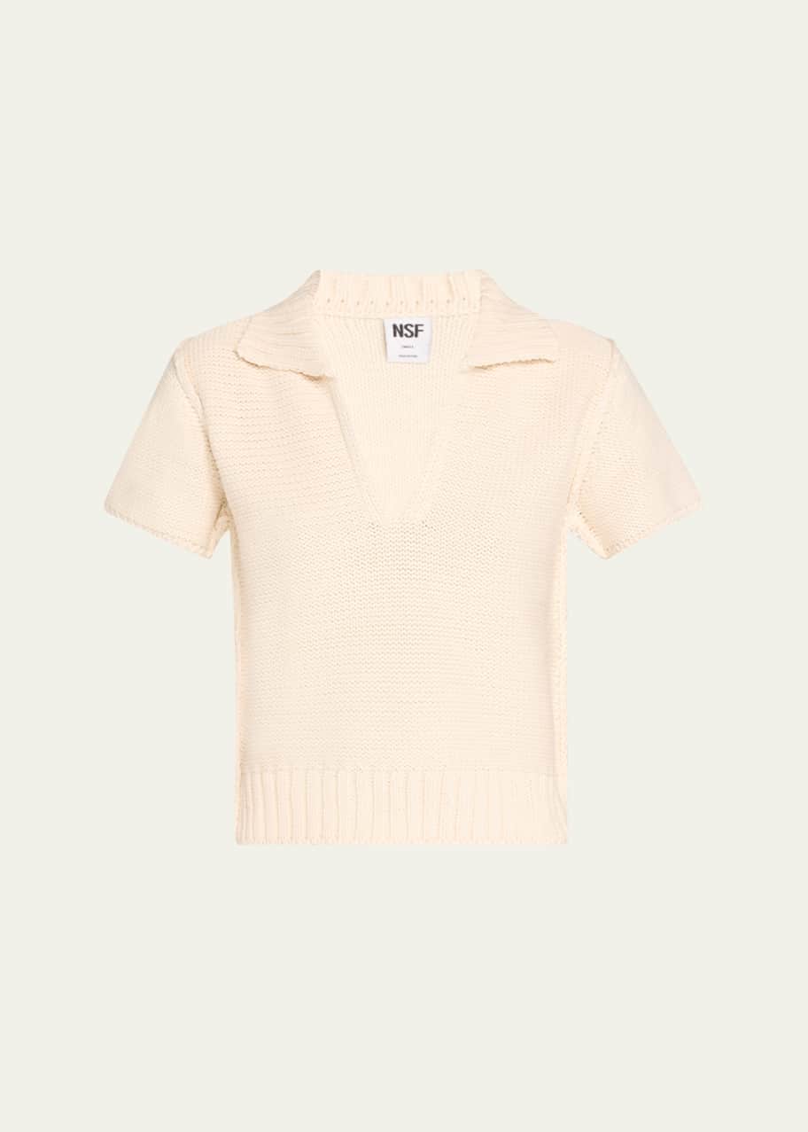 Image 1 of 1: Sage Short-Sleeve Cotton Knit Polo Top