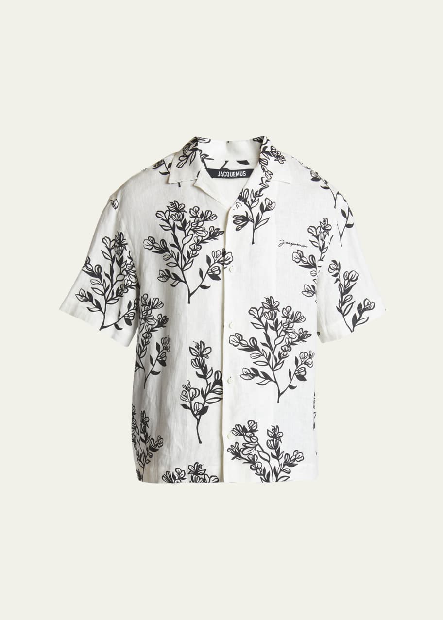 Image 1 of 1: Men's Heavy Linen Floral Camp Shirt