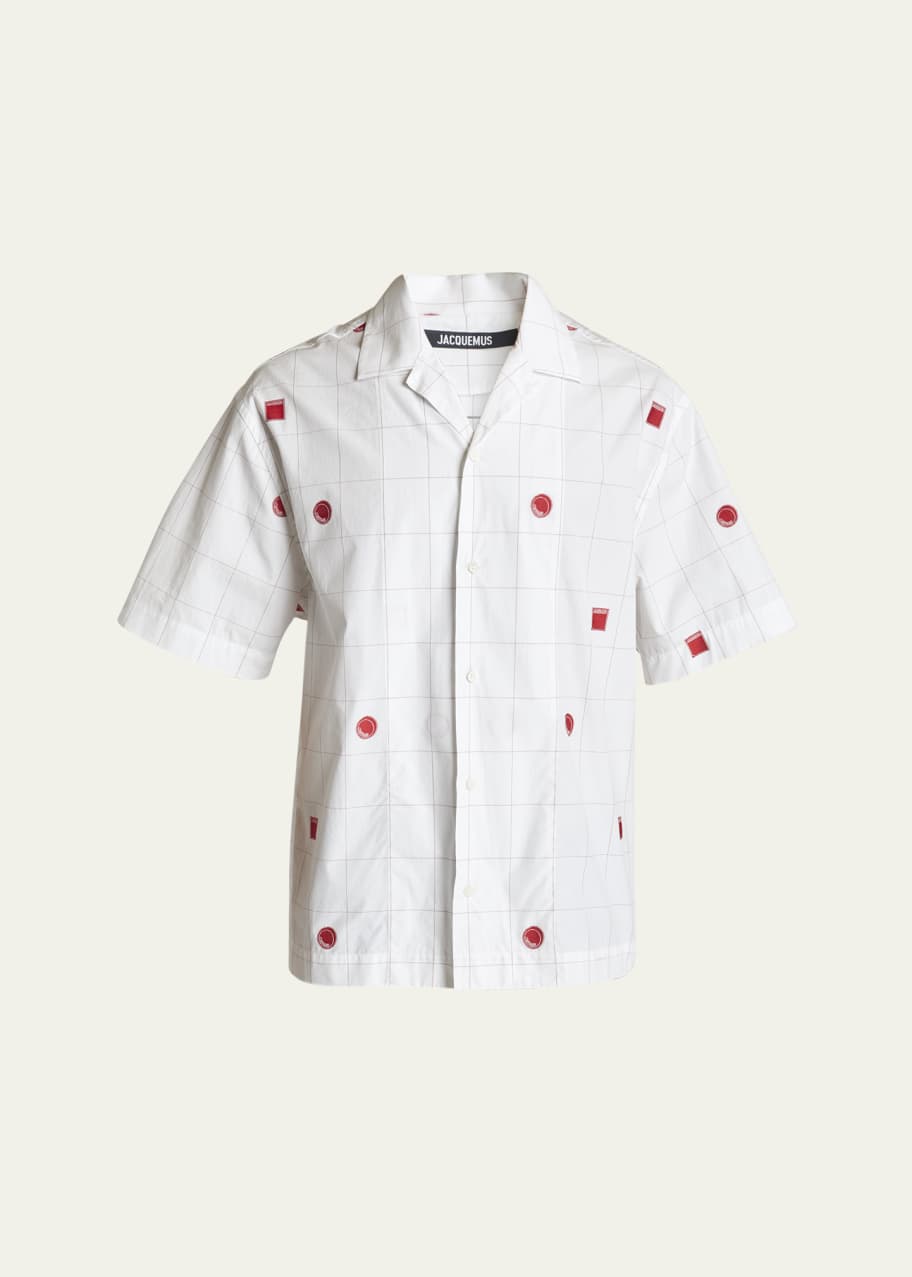 Image 1 of 1: Men's Circles & Squares Embroidered Camp Shirt