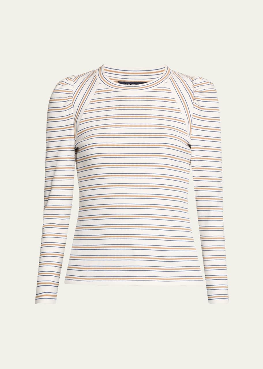 Image 1 of 1: Delano Stripe Puff-Sleeve Top