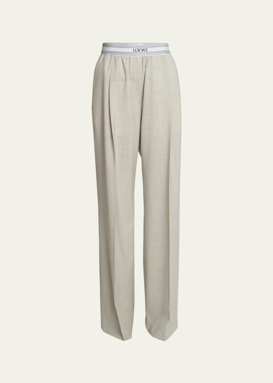 Image 1 of 1: Logo Waistband Wide-Leg Trousers