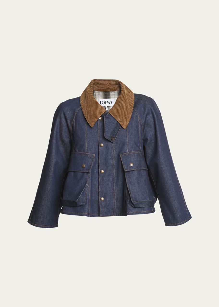 Image 1 of 1: Collared Denim Trapeze Jacket