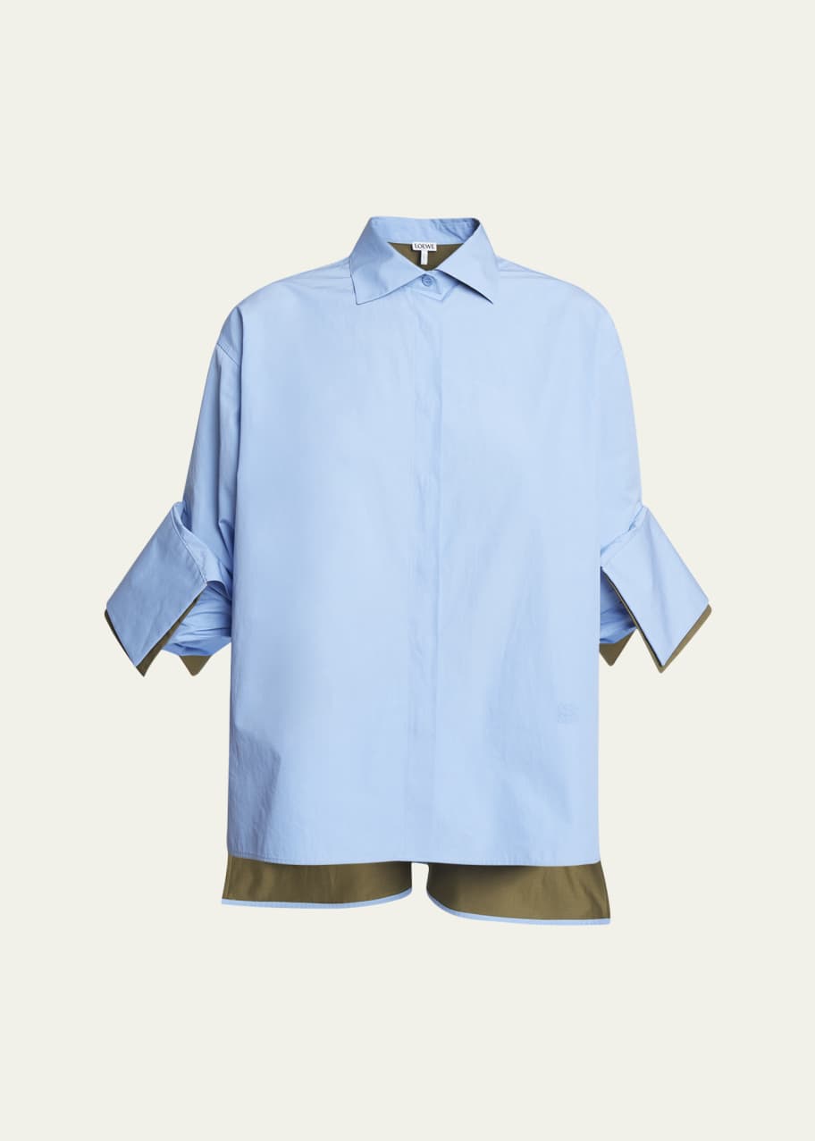 Image 1 of 1: Button-Front Shirt with Turned Up Sleeves