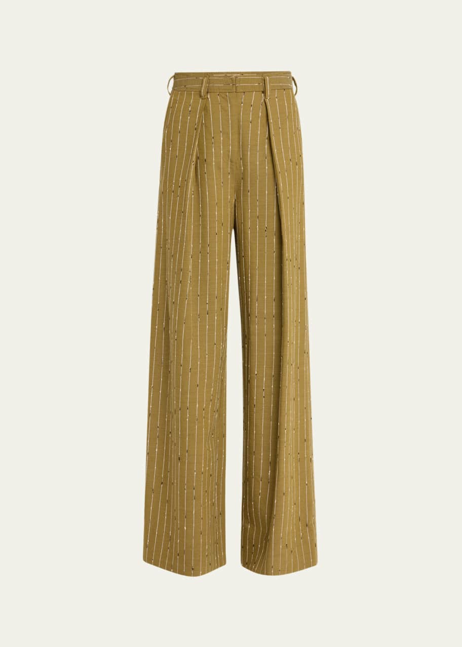 Image 1 of 1: Sylvie Wide-Leg Pinstripe Pants