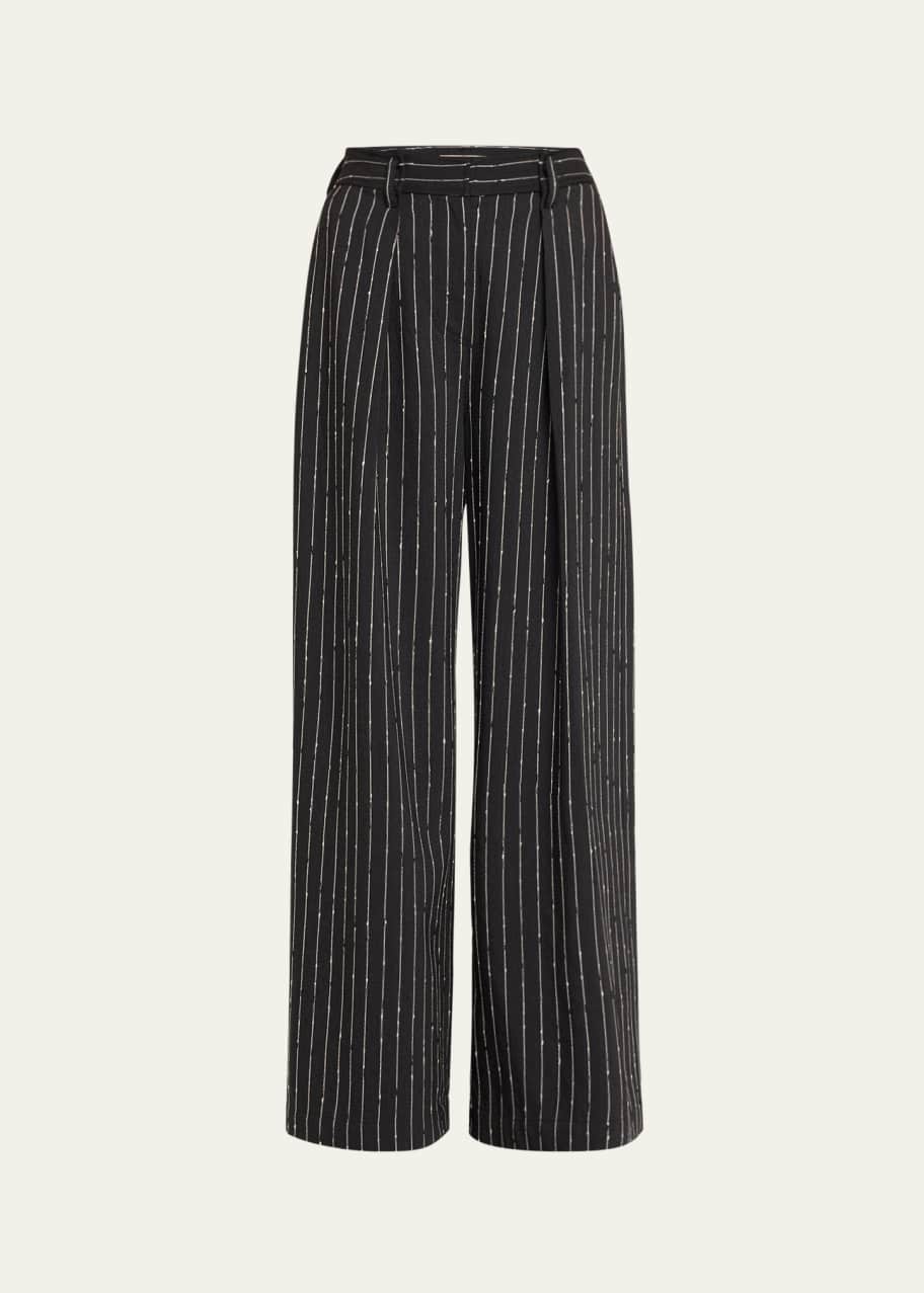 Image 1 of 1: Sylvie Wide-Leg Pinstripe Pants