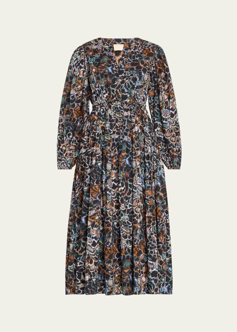 Image 1 of 1: Aurelie Split-Neck Multicolor Print Midi Dress