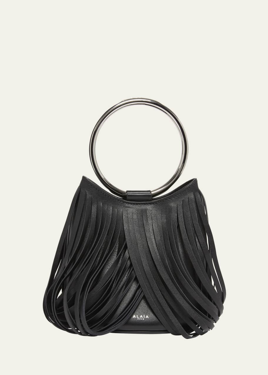 Image 1 of 1: Mini Ring Fringe Bucket Bag in Leather