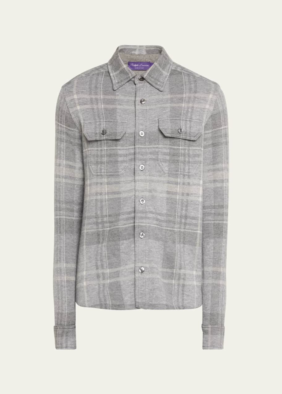 Ralph Lauren Purple Label Men's Plaid Knit Cashmere-Wool Overshirt