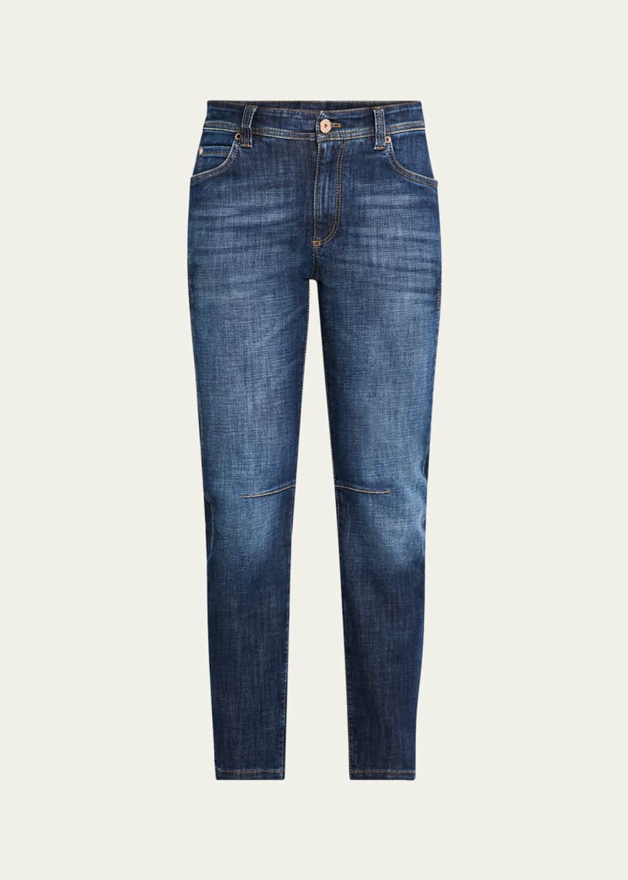 Image 1 of 1: Mid-Rise Skinny-Leg Ankle Equestrian Denim Jeans