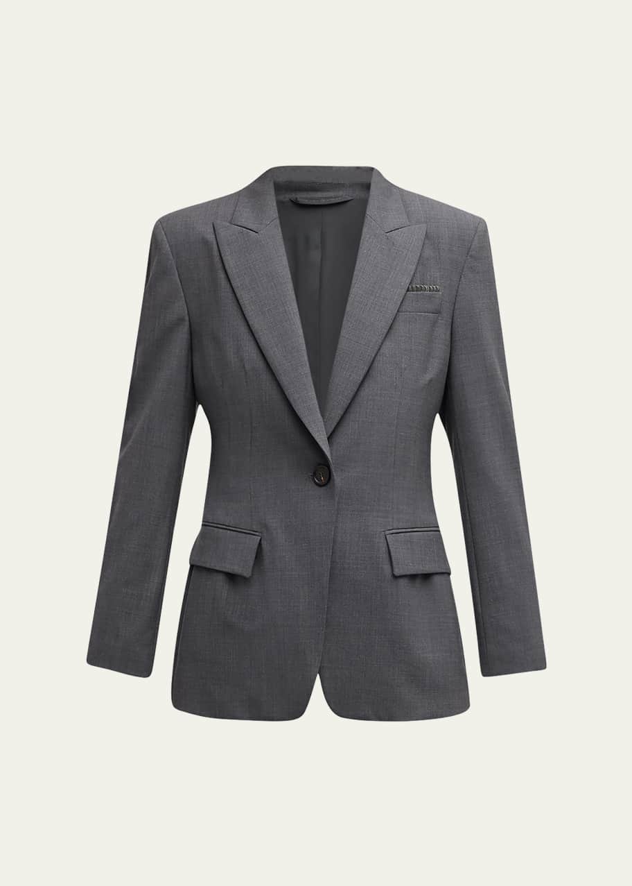 Image 1 of 1: Monili-Tube Tropical Wool Single-Breasted Blazer