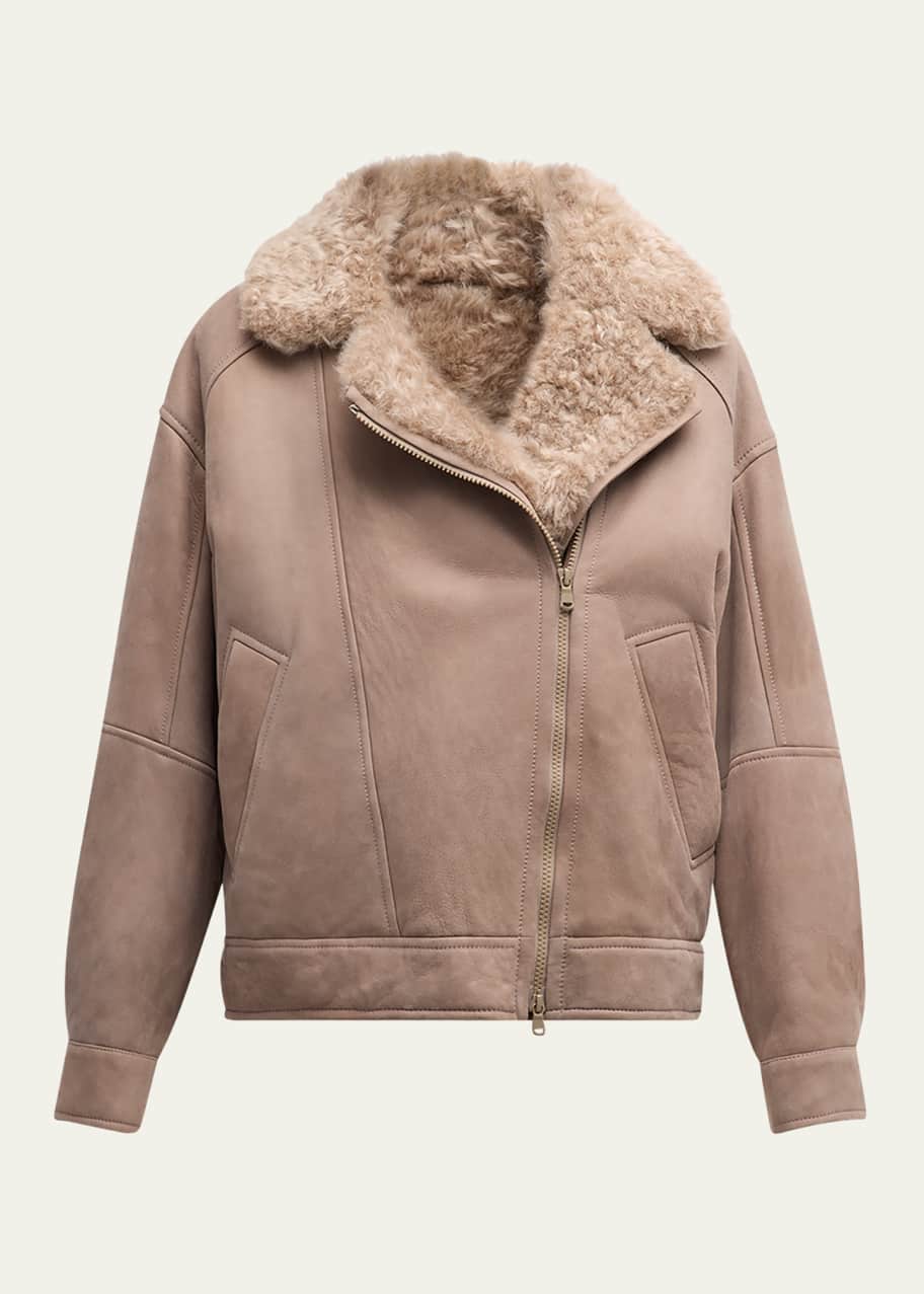 Brunello Cucinelli Bonded Suede With Shearling Oversized Moto