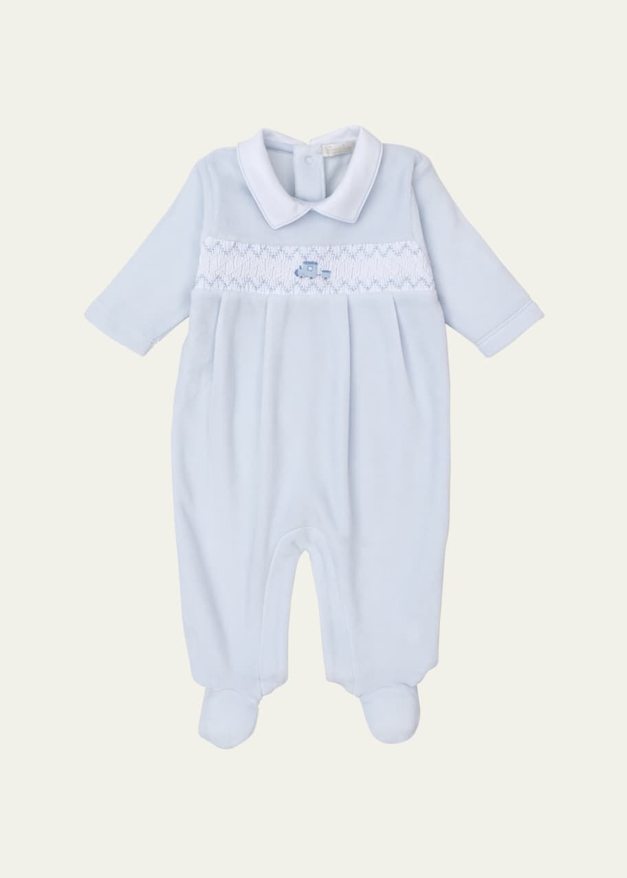 Image 1 of 1: Boy's Fall Medley 24 Velour Hand Smocked Footie, Size Newborn-9M