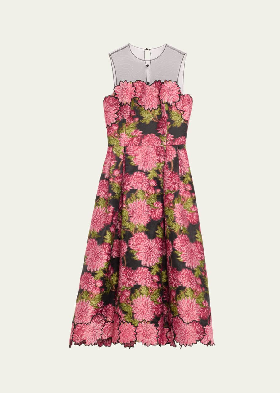 Rickie Freeman for Teri Jon Floral Jacquard Illusion Midi Dress - Bergdorf  Goodman