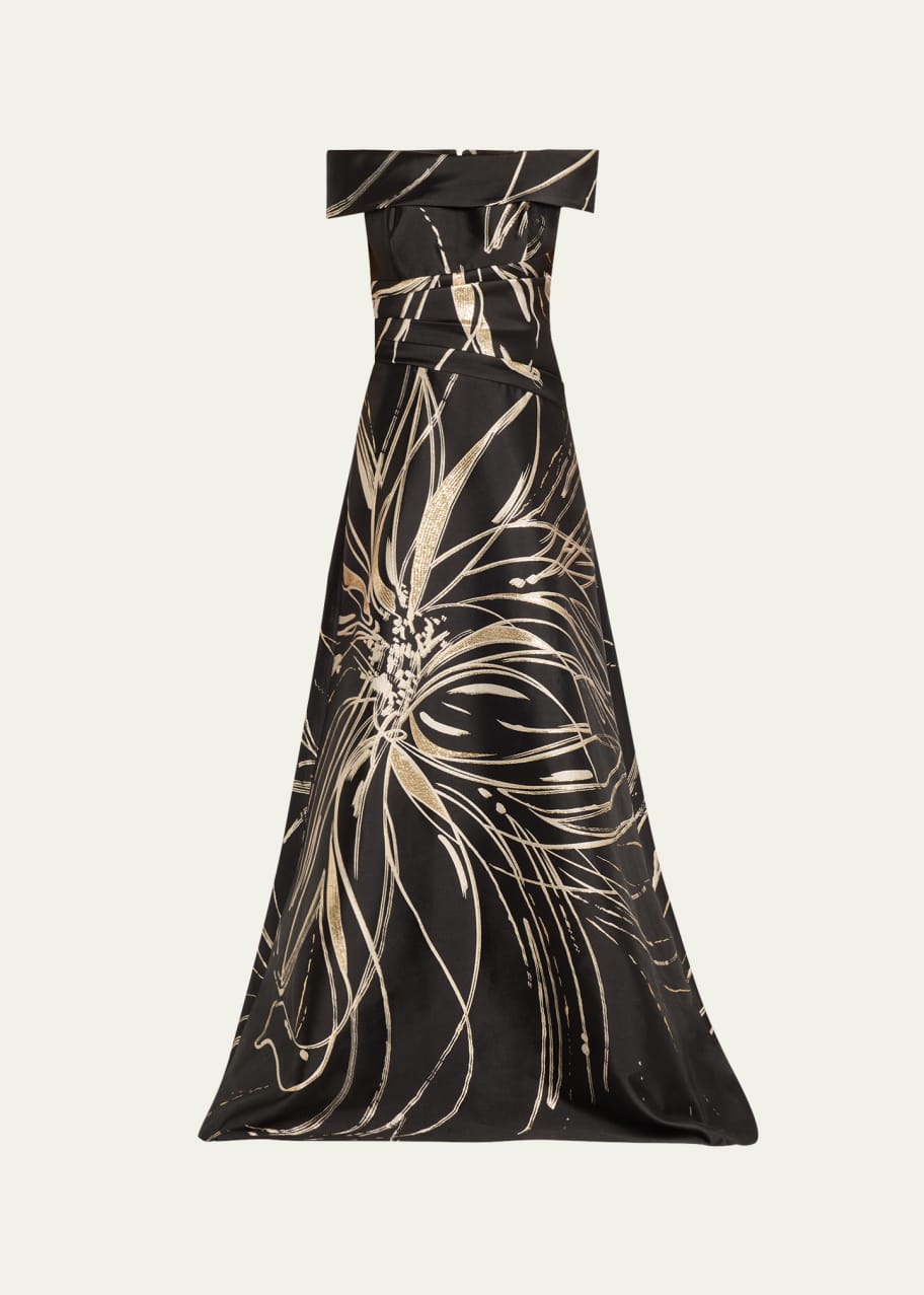 Image 1 of 1: Off-Shoulder Floral Jacquard Gown