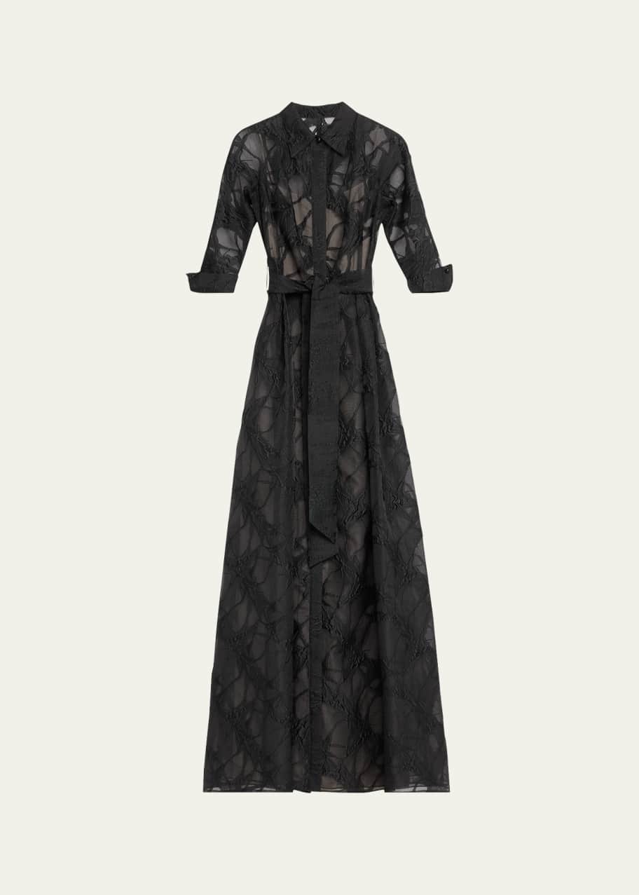 Image 1 of 1: A-Line Organza Jacquard Shirt Gown