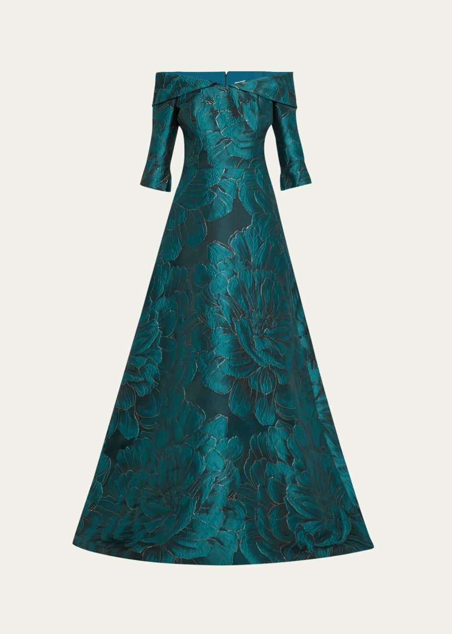 Rickie Freeman for Teri Jon Off-Shoulder Floral Jacquard Gown - Bergdorf  Goodman