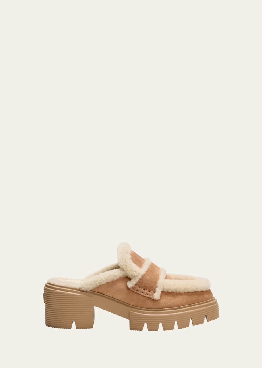 Image 1 of 1: Lennox Suede Shearling Loafer Mules