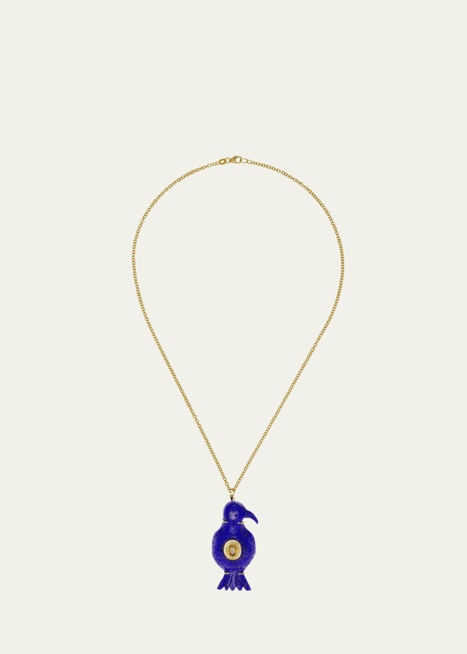 Image 1 of 1: One Of A Kind Lapis Lazuli Bird and Citrine Necklace, 22"L