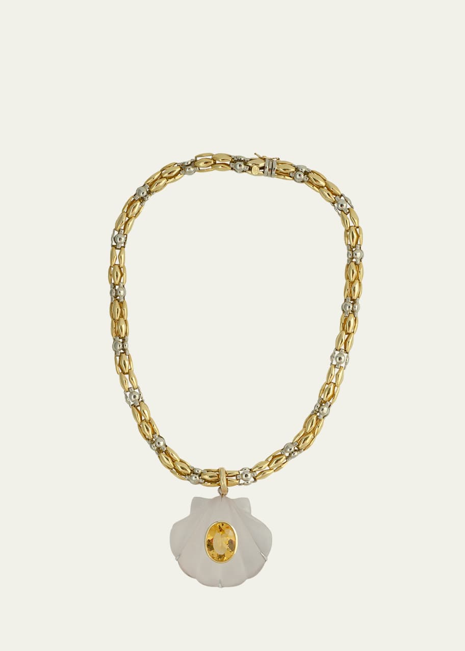 Image 1 of 1: One Of A Kind Rock Crystal Shell and Citrine Necklace, 17"L