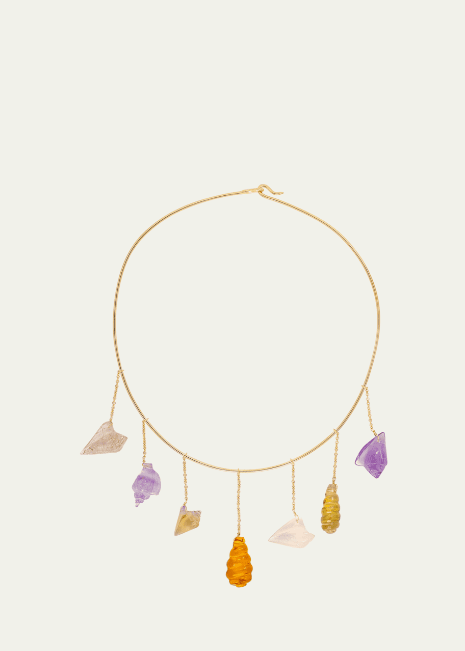 Image 1 of 1: One Of A Kind Multi Gem Carved Shell Choker, 18"L