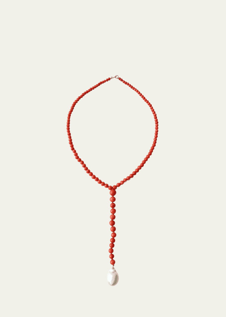 Image 1 of 1: One Of A Kind Coral Bead and Pearl Necklace, 19"L