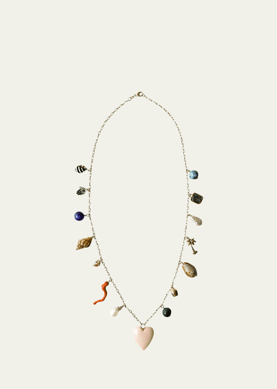 Image 1 of 1: Les Charmantes Opal Heart Charm Necklace