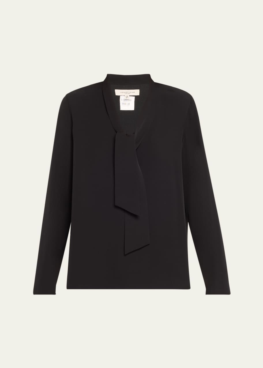 Image 1 of 1: Tie-Neck Silk Blouse