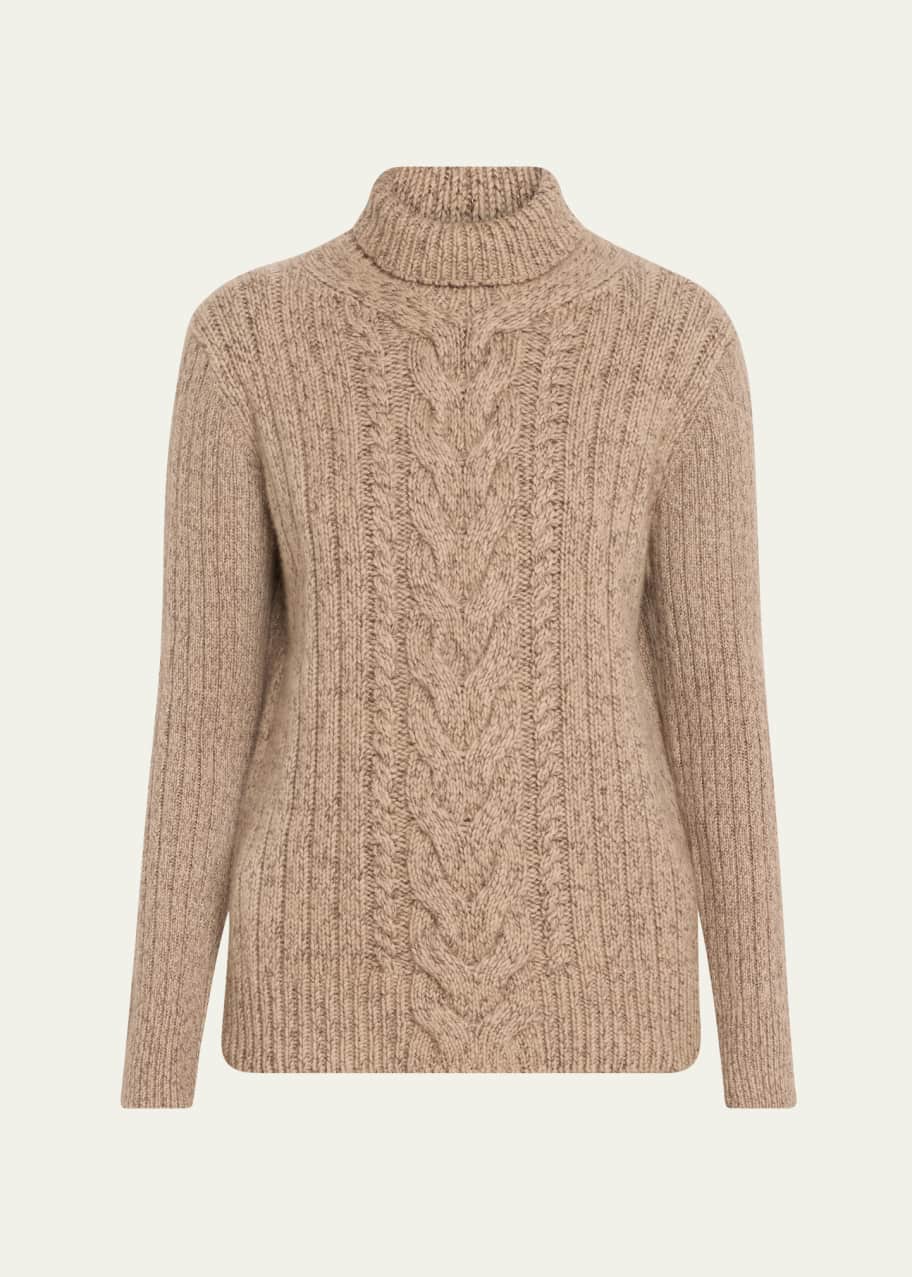 Image 1 of 1: Cashmere Cable-Knit Turtleneck Sweater