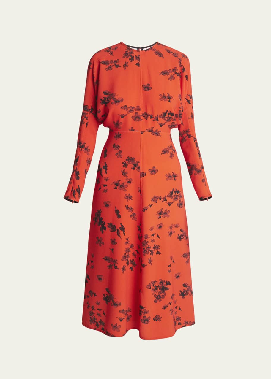 Image 1 of 1: Floral Dolman-Sleeve Midi Dress