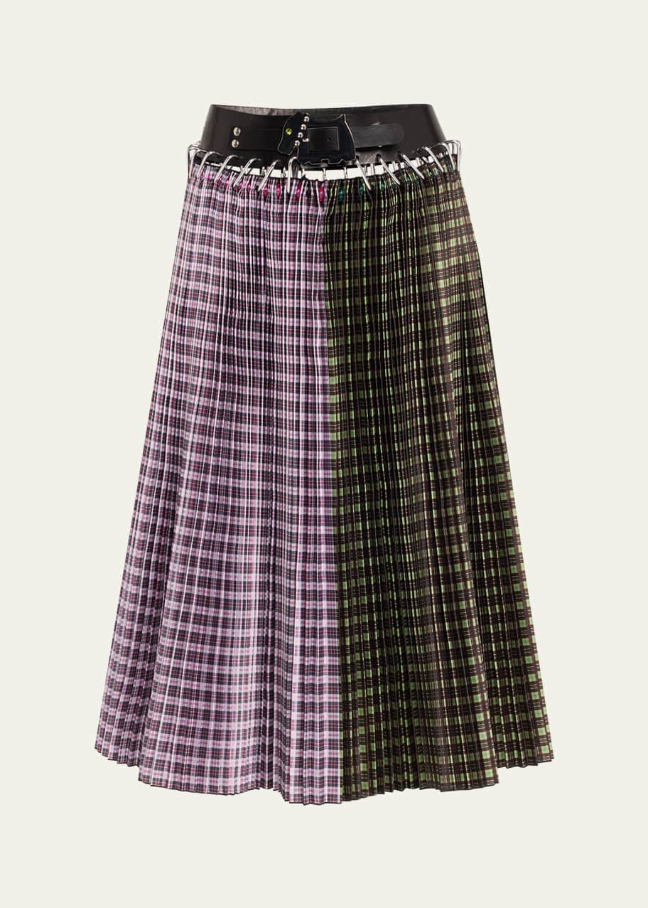 Image 1 of 1: Catherine Carabiner Taffeta Belted Midi Check Skirt