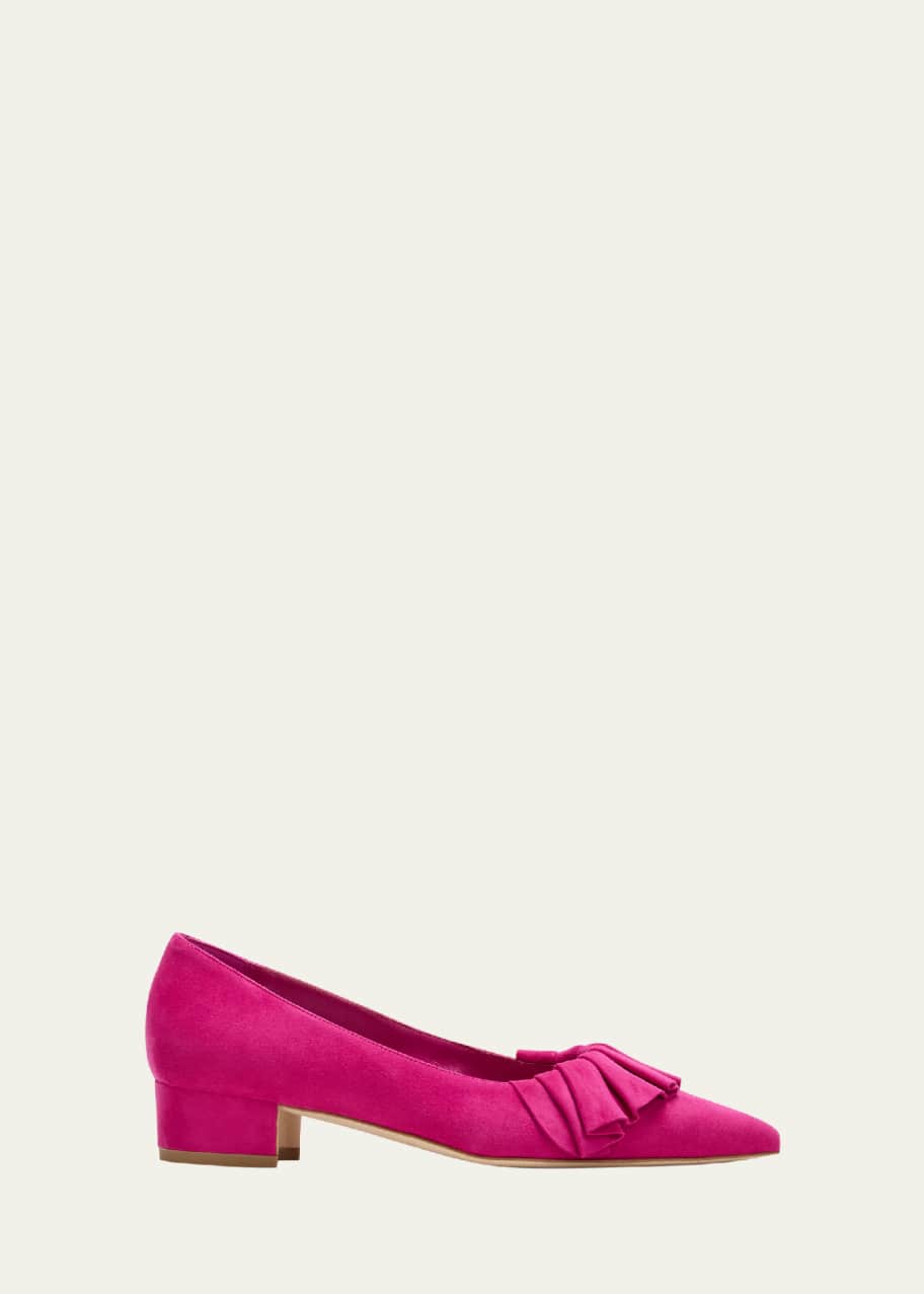 Image 1 of 1: Suede Ruffle Ballerina Pumps