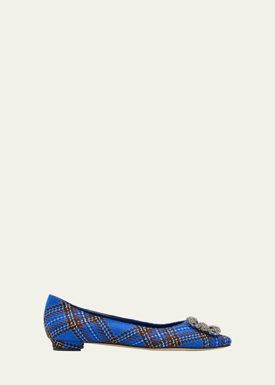 MANOLO BLAHNIK FLAT ウール Manolo Blahnik Hangisi Plaid Wool Buckle Ballerina Flats