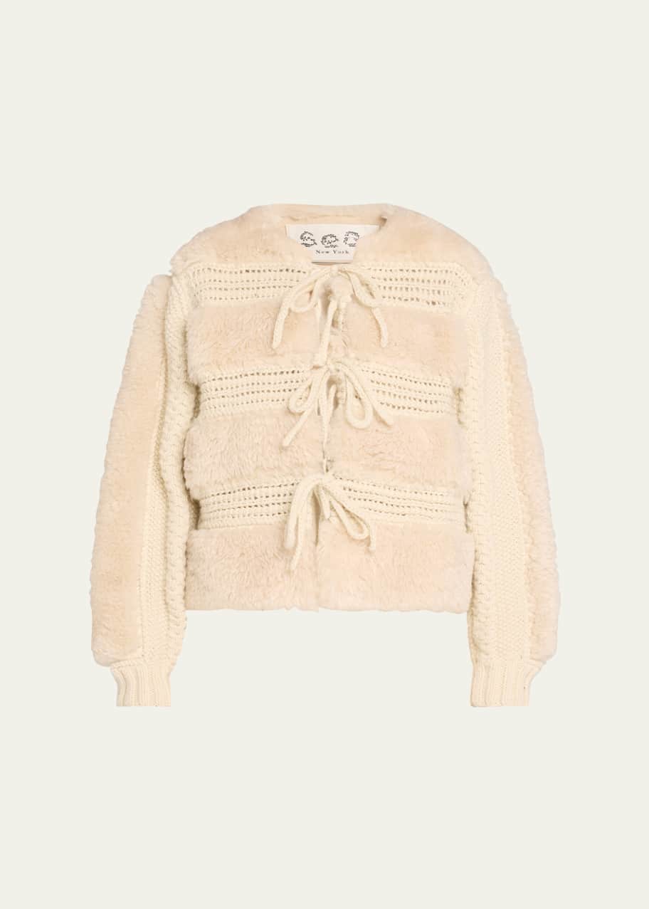 ◆SEA◆Gisele faux shearling&crocheted ウールジャケット◆ Sea Gisele Faux Shearling Tie-Front Jacket - Bergdorf Goodman